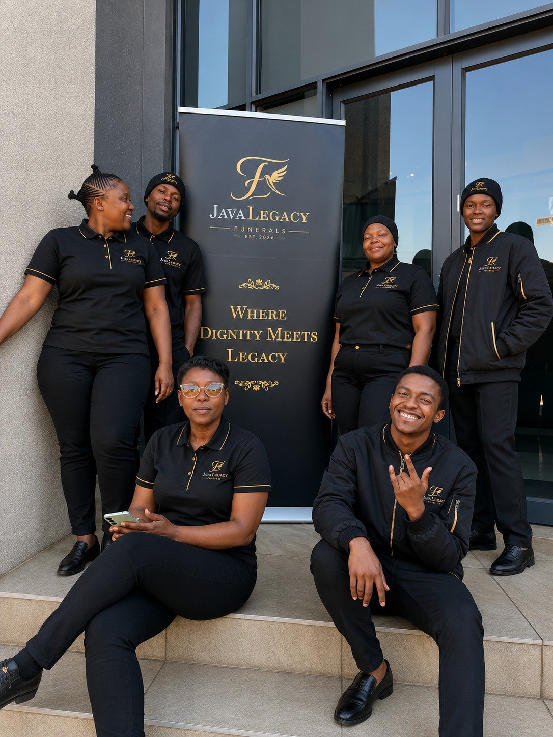The Java Legacy Funerals team at a community banner activation
